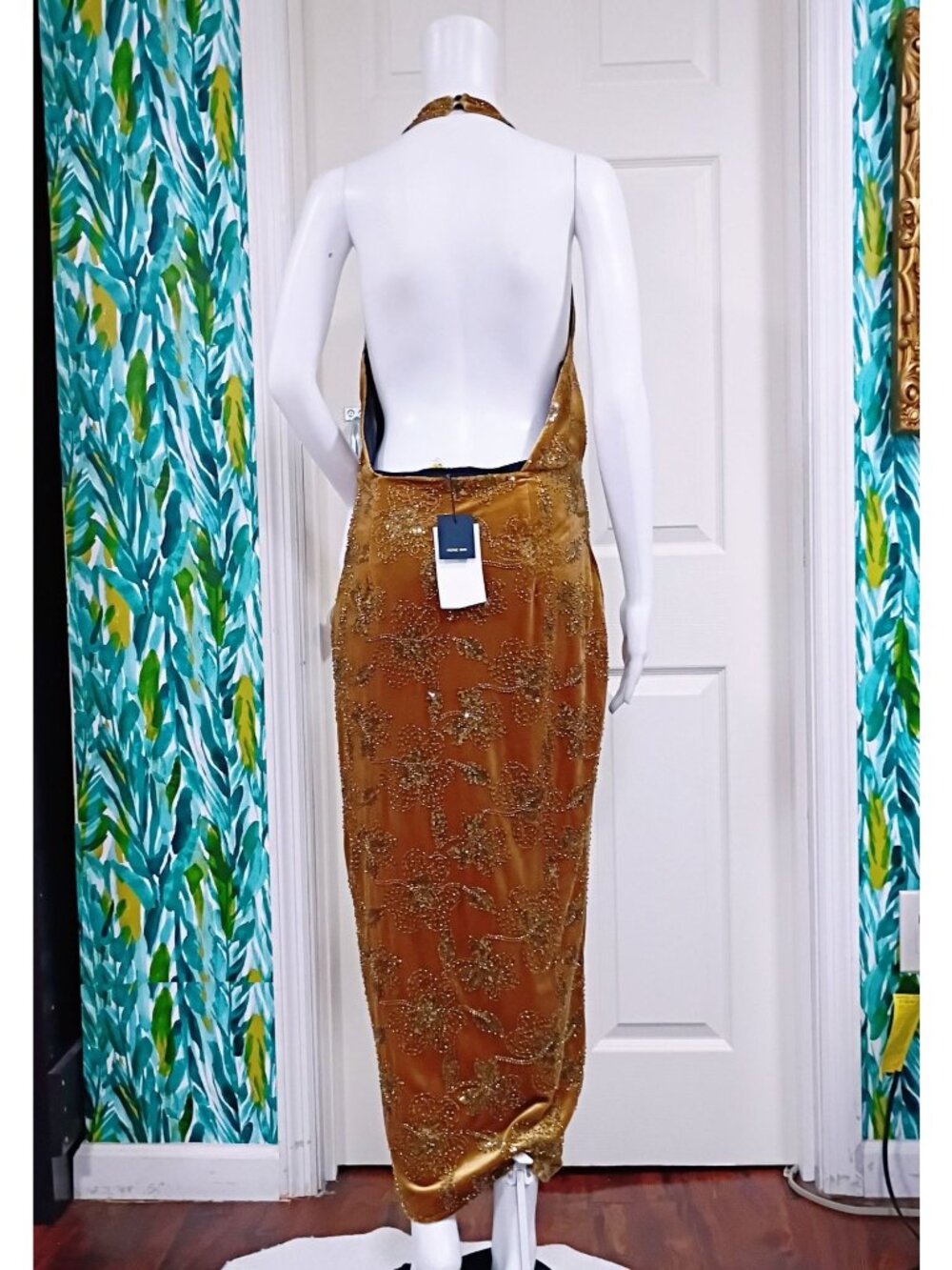 NWT Zara Maxi Dress Women's S Gold All-Over Embellishment Halterback Designers - Picture 4 of 15